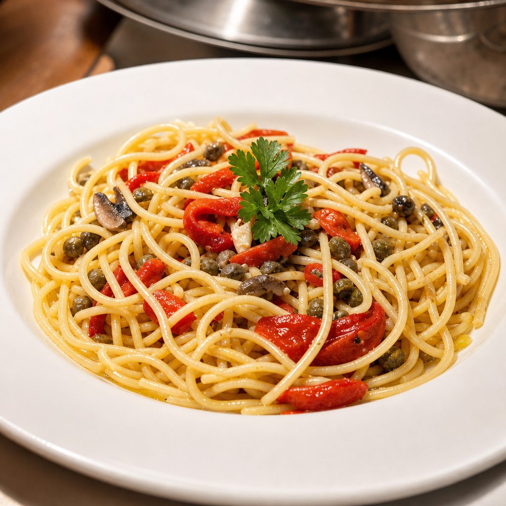 Mediterranean Spicy Spaghetti.