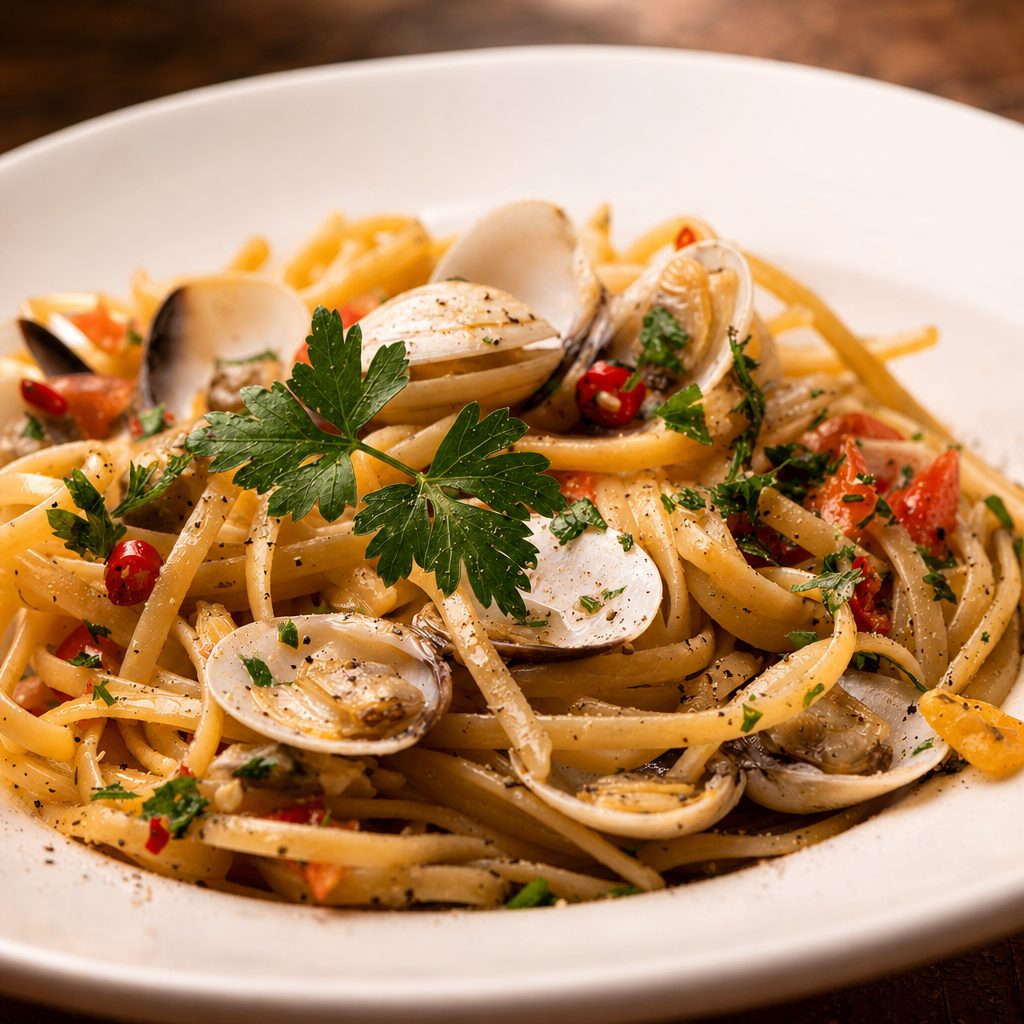 Linguini with Clams with Red Sauce Pasta.